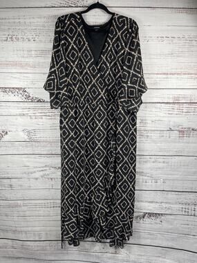 Torrid Maxi Dress Women 4X Black White Surplice Wrap Floral Belted Ruffle Sleeve